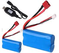 Yangers Set di 2 batterie ricaricabili agli ioni di litio da 7,4 V, 2000 mAh, 2S 20 C, connettore femmina con caricatore USB per auto RC Fuori Strada Camion Cavaliere WLtoys