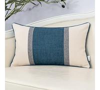 Yangest Federa per cuscino lombare in lino patchwork blu, federa neutra per divano, camera da letto, soggiorno, decorazione per la casa, 30,5 x 50,8 cm