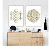 Yangld Oro Geometria Sacra Motivi di Cristallo Poster e Stampe Moderno E Minimalista Arte della Parete Dipinti su Tela Immagini Decorazioni per la Camera 19,6" x 27,5"(50x70cm) x2 Senza Cornice