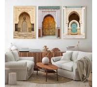Yangld Porta marocchina Boho Architettura islamica araba Poster e stampe su tela Dipinto su tela Immagine di arte della parete Soggiorno Decorazioni per la casa 30x50 cm-3 pezzi senza cornice
