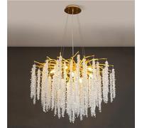 YangRy Modern Crystal Tree Branch Chandelier, Large Gold Raindrop Indoor Hanging Pendant Light Fixture for Dining Room Kitchen Island Living Room Bedroom,Round 80cm