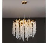YangRy Modern Crystal Tree Branch Chandelier, Large Gold Raindrop Indoor Hanging Pendant Light Fixture for Dining Room Kitchen Island Living Room Bedroom,Round 60cm