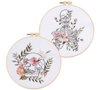 Yangshine 2 set di kit da ricamo con anatomia umana per principianti, motivo fiore con teschio, kit per punto croce, tra cui cerchi da ricamo, tessuto, fili colorati, aghi, istruzioni e kit di
