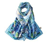 YangtzeStore Charmeuse - Sciarpa lunga in seta con stampa artistica classica, motivo floreale, 63" x 17", Blu, 63" x 17"