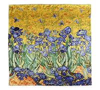 YangtzeStore Grande sciarpa quadrata in seta Charmeuse con stampa artistica classica, Iris Blu, 36 inch x 36 inch