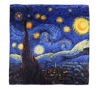 YangtzeStore Grande sciarpa quadrata in seta Charmeuse con stampa artistica classica, Notte stellata, 63" x 17"