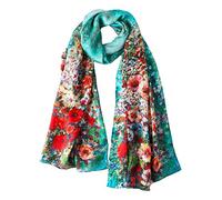 YangtzeStore Sciarpa Lunga In Seta Charmeuse Con Stampa Floreale, Fiore turchese, 67" x 20"