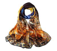 YangtzeStore Sciarpa lunga in seta Charmeuse Stampa artistica classica, Marrone, 63" x 17"