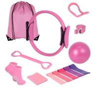 YANGUN 11 Articoli Kit Pilates, Set Pilates, Kit Yoga per l'allenamento A Casa, Set di Anelli E Palline, Fasce di Resistenza E Molto Altro Ancora, Perfette per Attrezzature Domestiche Yoga (Pink)