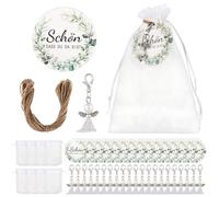 YANGUN 30 Pezzi Angioletti Bomboniere, Battesimo Angelo Custode con ciondoli a forma di angelo custode, Sacchetto in Organza e Etichette di Carta Kraft, Sacchetto in Organza e Ciondolo Etichette