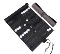 YANGUN Backgammon da viaggio Backgammon, gioco da tavolo realizzato in ecopelle, gioco da viaggio da arrotolare, con accessori, in bianco e nero, campo da gioco (larghezza x profondità): 36 x 25 cm