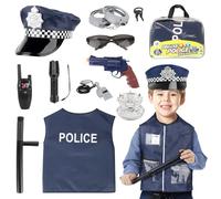 YANGUN Costume Poliziotto Bambino, 11pcs Polizia Vestito Accessori,Kit Polizia Bambino, Manette Polizia,Cappello Polizia, walkie talkie polizia giocattolo gioco di ruolo per Halloween
