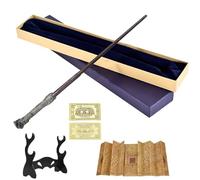 YANGUN Harry - Bacchetta magica con luce, 35 cm, bacchetta magica Harry P-Otter, bacchetta magica in resina, in confezione regalo con carta magica, collana e bastone da stazione, per giocattoli