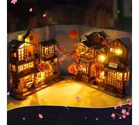YANGUN Kit per libri fai da te, puzzle 3D in legno, casa con luci a LED e mobili, casa delle bambole in miniatura, kit per modellini da costruire (vicolo di ciliegio)