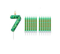 YANGWEN Candeline Compleanno Numero 7, 13 Pezzi Decorazione Torta Compleanno Tema Pixel Verde, Kit Candeline con Accessori per Ragazzi Ragazze, Forniture per Feste Bambini