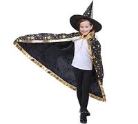 YANGWEN Mantello da Strega di Halloween,Mantello da Strega del Capo del Mago con Cappello, Puntelli per Costumi di Halloween per Feste di Cosplay per Bambini (Nero)