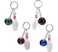 YANGWEN Portachiavi Bowling - Lot di 4 con Palla e Birilli - Idea Regalo Originale per Appassionati - Accessorio Decorativo per Zaino, Borsa o Chiavi