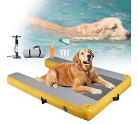 YANGYMM Rampa Gonfiabile per Cani Rampa per Piscina per Cani di Grossa Taglia, Piattaforma per Moli Sicura e di Facile Accesso, Zattera per Cani Fino a 60 kg,Yellow-120X90X10cm