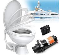 YANGYMM WC per Camper con Scarico Silenzioso da 12 V, WC Elettrico per Imbarcazioni, WC Compatto per Barche e Yacht, Pannello di Controllo con Pulsante Singolo, Maceratore Integrato