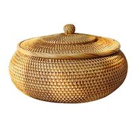 Yangyou Scatola rotonda in rattan, cesto di frutta in vimini con coperchio, cestino per il pane, cestino portaoggetti in per pane,