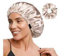 Yanibest Cappa di seta a doppio strato per dormire, cappuccio regolabile per donne con capelli naturali ricci
