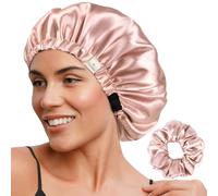 YANIBEST Cappa di seta a doppio strato per dormire, cappuccio regolabile per donne con capelli naturali ricci