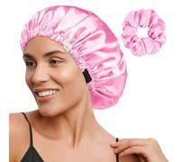 YANIBEST Cappa di seta a doppio strato per dormire, cappuccio regolabile per donne con capelli naturali ricci, Colore: rosa., Taglia unica