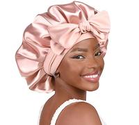 Yanibest Cappello a pelo da donna, in seta, a doppio strato, foderato in raso, con nastro per capelli ricci