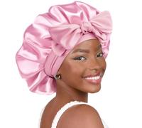 Yanibest, Cappello da Notte in Seta per Donna a Doppio Strato con Bordo in Raso e Fiocco per Capelli Ricci, rosa, Taglia unica