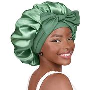 Yanibest, Cappello da Notte in Seta per Donna a Doppio Strato con Bordo in Raso e Fiocco per Capelli Ricci, Verde salvia, Taglia unica