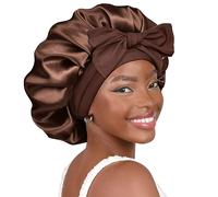 Yanibest, Cappello da Notte in Seta per Donna a Doppio Strato con Bordo in Raso e Fiocco per Capelli Ricci, Marrone, Taglia unica