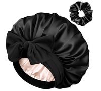 YANIBEST Cuffia in raso di seta per donne che dormono a doppio strato, con fascia elastica per capelli ricci naturali, Nero , Taglia unica