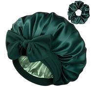 Yanibest Cuffia in raso e seta per donne che dormono, doppio strato con fascia elastica per capelli naturali ricci, verde, Taglia unica