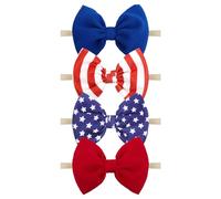 YanJie Fasce per capelli con bandiera del 4 luglio, in nylon, con fiocco rosso, blu e bianco, con stelle, accessori per capelli, per neonati e bambini, 4 pezzi