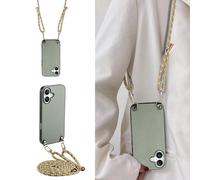 YANJIEER ESONG Cover Fibra Carbonio per Honor X8A con Cordino Cinturino,Custodia In Pelle Caso per Donna Ragazze Con Collana,Catena Laccio Case,Sottile Antiurto Shell Verde