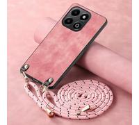YANJIEER ESONG Cover per Honor X6B Case con Cordino Cinturino,Custodia In Pelle Caso per Donna ragazze Con Tracolla Collana,Catena Laccio Case,Ultra Sottile Antiurto Shell Rosa