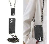 YANJIEER ESONG Cover per Honor X8B Case con Cordino Cinturino,Custodia In Pelle Caso per Donna ragazze Con Tracolla Collana,Catena Laccio Case,Ultra Sottile Antiurto Shell Nero