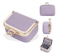 yanjin Cuoio Autentico Gioielli Caso di Viaggio Mini Portatile Organizzatore Bacio Serratura Anti Punta Design per Orecchini Anelli Moneta Borsa,Viola