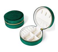 yanjin Custodia per Gioielli da Viaggio Piccolo Portagioie Rotondo per Ragazze Portagioie Portatile Organizer per Anelli Orecchini Collane Bracciali,D Dark Green