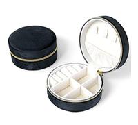 yanjin Custodia per Gioielli da Viaggio Piccolo Portagioie Rotondo per Ragazze Portagioie Portatile Organizer per Anelli Orecchini Collane Bracciali,D Black