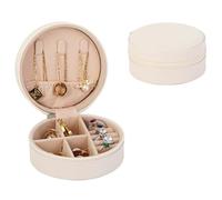 yanjin Custodia per Gioielli da Viaggio Piccolo Portagioie Rotondo per Ragazze Portagioie Portatile Organizer per Anelli Orecchini Collane Bracciali,A White