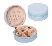 yanjin Custodia per Gioielli da Viaggio Piccolo Portagioie Rotondo per Ragazze Portagioie Portatile Organizer per Anelli Orecchini Collane Bracciali,B Blue