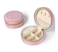 yanjin Custodia per Gioielli da Viaggio Piccolo Portagioie Rotondo per Ragazze Portagioie Portatile Organizer per Anelli Orecchini Collane Bracciali,D Pink
