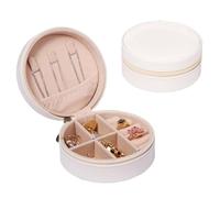 yanjin Custodia per Gioielli da Viaggio Piccolo Portagioie Rotondo per Ragazze Portagioie Portatile Organizer per Anelli Orecchini Collane Bracciali,C White