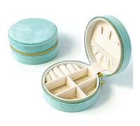 yanjin Custodia per Gioielli da Viaggio Piccolo Portagioie Rotondo per Ragazze Portagioie Portatile Organizer per Anelli Orecchini Collane Bracciali,D Green