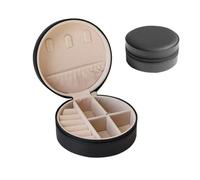 yanjin Custodia per Gioielli da Viaggio Piccolo Portagioie Rotondo per Ragazze Portagioie Portatile Organizer per Anelli Orecchini Collane Bracciali,A Black