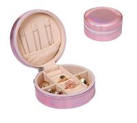 yanjin Custodia per Gioielli da Viaggio Piccolo Portagioie Rotondo per Ragazze Portagioie Portatile Organizer per Anelli Orecchini Collane Bracciali,C Pink