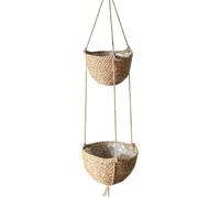 YANJINGHE Cestino da Fiori Sospeso, Cesto per Piante in Corda di Cotone, Appendiabiti per Piante, Vaso da Fiori Sospeso, Tessuto a Mano Vaso per Piante da Appendere per Indoor (Doppio Strato Khaki G)
