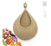 YANJINGHE Cesto Portaoggetti da Appendere, Cesto in Rete Intrecciato, Cestino Sospeso con Gancio, Cestino Frutta Parete, Cesto Portafrutta, Fioriere da Parete per Frutta, Verdura (Marrone, Grande)