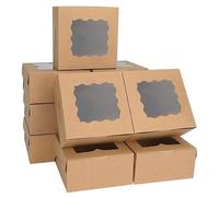 YankMooM 15 scatole per torte in carta kraft con finestra, scatole marroni per biscotti con display in cartone per torte, fragole, ciambelle, muffin, macaron (15,2 x 15,2 x 6,3 cm)